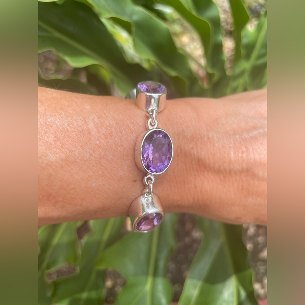 Charles Albert Amethyst 925 sterling silver link bracelet